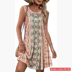 Floral Sundress with Pockets Sleeveless Loose Fit Summer Dress